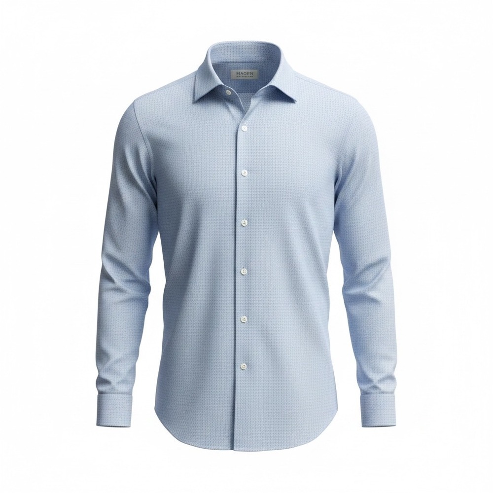Hagen Carmel Quiet Luxury Blue Micro‎ Check Cotton Dress Shirt 17 34/35 Poland